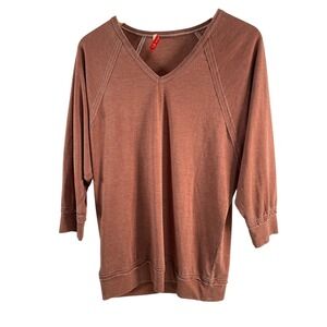 Wearables XCVI Womens V Neck Raglan Shirt XS Orange Cotton Blend Oversized Comfy